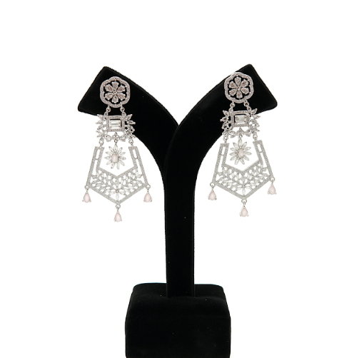 Elegant Pink Stone Long Drop Earrings for Women